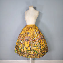 Load image into Gallery viewer, 50s RARE SAUL STEINBERG YELLOW NOVELTY OPERA PRINT FULL COTTON SKIRT - 26&quot;