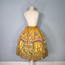Load image into Gallery viewer, 50s RARE SAUL STEINBERG YELLOW NOVELTY OPERA PRINT FULL COTTON SKIRT - 26&quot;