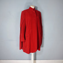 Load image into Gallery viewer, 40s QUINN MAAHS SOFT RED VELVETY STRONG SHOULDERED CAPED SWING COAT - L