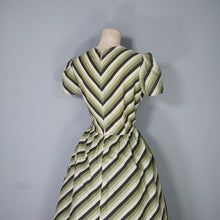 Load image into Gallery viewer, 60s SHARP GREEN AND BLACK CHEVRON STRIPE PUFF SLEEVE DAY DRESS - S