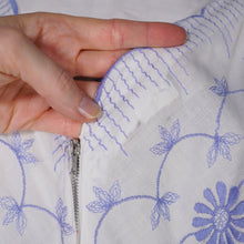 Load image into Gallery viewer, 50s BLUE AND WHITE EMBROIDERED COTTON SUN DRESS WITH FULL SKIRT -