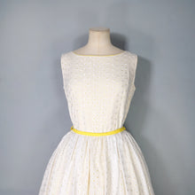 Load image into Gallery viewer, 60s YELLOW AND WHITE BRODERIE ANGLAISE FIT FULL SKIRTED DRESS WITH BELT - S