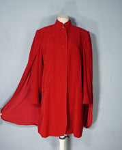 Load image into Gallery viewer, 40s QUINN MAAHS SOFT RED VELVETY STRONG SHOULDERED CAPED SWING COAT - L