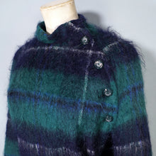 Load image into Gallery viewer, 70s DARK GREEN AND BLACK PLAID MOHAIR LONG CAPE COAT WITH BELT - M