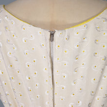 Load image into Gallery viewer, 60s YELLOW AND WHITE BRODERIE ANGLAISE FIT FULL SKIRTED DRESS WITH BELT - S