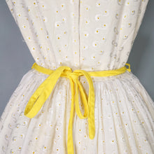 Load image into Gallery viewer, 60s YELLOW AND WHITE BRODERIE ANGLAISE FIT FULL SKIRTED DRESS WITH BELT - S