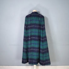 Load image into Gallery viewer, 70s DARK GREEN AND BLACK PLAID MOHAIR LONG CAPE COAT WITH BELT - M