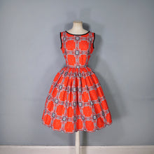 Load image into Gallery viewer, 50s CRISP RED SCARF PRINT FULL SKIRTED COTTON DAY DRESS - S