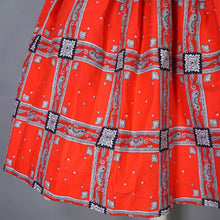 Load image into Gallery viewer, 50s CRISP RED SCARF PRINT FULL SKIRTED COTTON DAY DRESS - S