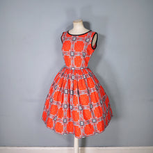 Load image into Gallery viewer, 50s CRISP RED SCARF PRINT FULL SKIRTED COTTON DAY DRESS - S