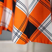 Load image into Gallery viewer, 50s BLACK, WHITE AND ORANGE CHECK DRESS WITH BIG COLLAR AND FULL SKIRT - S