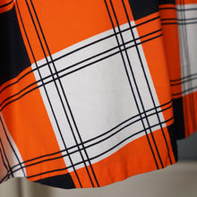 Load image into Gallery viewer, 50s BLACK, WHITE AND ORANGE CHECK DRESS WITH BIG COLLAR AND FULL SKIRT - S
