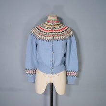 Load image into Gallery viewer, 60s 70s LIGHT BLUE WOOL NORWEGIAN / SCANDIC FAIRISLE CARDIGAN - S
