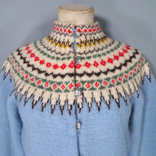 Load image into Gallery viewer, 60s 70s LIGHT BLUE WOOL NORWEGIAN / SCANDIC FAIRISLE CARDIGAN - S