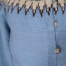 Load image into Gallery viewer, 60s 70s LIGHT BLUE WOOL NORWEGIAN / SCANDIC FAIRISLE CARDIGAN - S