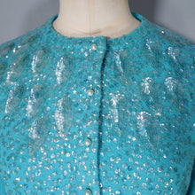 Load image into Gallery viewer, 50s 60s BRIGHT TURQUOISE WOOL CARDIGAN WITH IRRIDESCENT SEQUINS - M