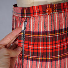 Load image into Gallery viewer, 60s &quot;THE 2 WAY SKIRT&quot; RED TARTAN REVERSIBLE PLEATED WOOL SKIRT - 25-26&quot;