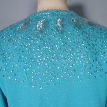 Load image into Gallery viewer, 50s 60s BRIGHT TURQUOISE WOOL CARDIGAN WITH IRRIDESCENT SEQUINS - M