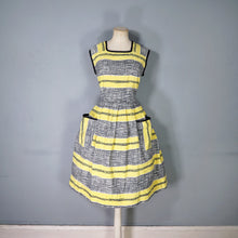 Load image into Gallery viewer, 60s YELLOW BLACK STRIPE COTTON DAY DRESS WITH POCKETS - M