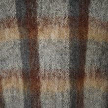 Load image into Gallery viewer, 70s FLUFFY LONG HAIRED MOHAIR GREY AND BROWN CHECK BLANKET CAPE COAT - S-M