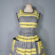 Load image into Gallery viewer, 60s YELLOW BLACK STRIPE COTTON DAY DRESS WITH POCKETS - M