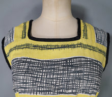 Load image into Gallery viewer, 60s YELLOW BLACK STRIPE COTTON DAY DRESS WITH POCKETS - M