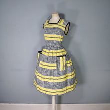 Load image into Gallery viewer, 60s YELLOW BLACK STRIPE COTTON DAY DRESS WITH POCKETS - M