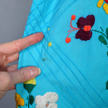 Load image into Gallery viewer, HANDMADE 70s VIVID TURQUOISE EMBROIDERED MEXICAN MAXI DRESS - S