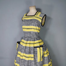 Load image into Gallery viewer, 60s YELLOW BLACK STRIPE COTTON DAY DRESS WITH POCKETS - M