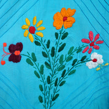 Load image into Gallery viewer, HANDMADE 70s VIVID TURQUOISE EMBROIDERED MEXICAN MAXI DRESS - S