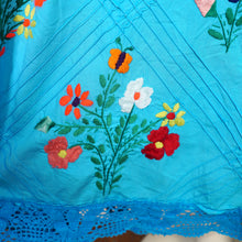 Load image into Gallery viewer, HANDMADE 70s VIVID TURQUOISE EMBROIDERED MEXICAN MAXI DRESS - S