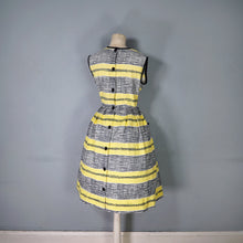 Load image into Gallery viewer, 60s YELLOW BLACK STRIPE COTTON DAY DRESS WITH POCKETS - M