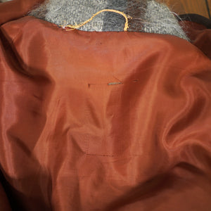 70s FLUFFY LONG HAIRED MOHAIR GREY AND BROWN CHECK BLANKET CAPE COAT - S-M