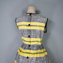 Load image into Gallery viewer, 60s YELLOW BLACK STRIPE COTTON DAY DRESS WITH POCKETS - M