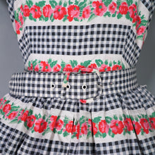 Load image into Gallery viewer, 50s GINGHAM CHECK AND RED-PINK FLORAL PRINT DAY DRESS - XS
