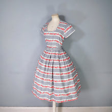 Load image into Gallery viewer, 50s GINGHAM CHECK AND RED-PINK FLORAL PRINT DAY DRESS - XS