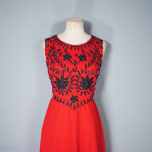 Load image into Gallery viewer, 60s RED DRESS WITH SILVER AND BLACK SOUTACHE EMBELLISHMENT - S