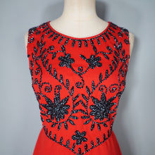 Load image into Gallery viewer, 60s RED DRESS WITH SILVER AND BLACK SOUTACHE EMBELLISHMENT - S