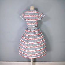 Load image into Gallery viewer, 50s GINGHAM CHECK AND RED-PINK FLORAL PRINT DAY DRESS - XS