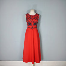 Load image into Gallery viewer, 60s RED DRESS WITH SILVER AND BLACK SOUTACHE EMBELLISHMENT - S