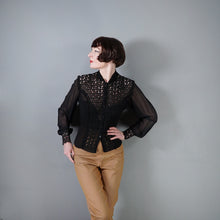 Load image into Gallery viewer, 40s 50s SHEER BLACK GOTHIC FLORAL LACE BLOUSE - S-M