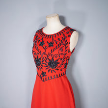 Load image into Gallery viewer, 60s RED DRESS WITH SILVER AND BLACK SOUTACHE EMBELLISHMENT - S