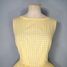 Load image into Gallery viewer, 50s 60s KAY WHITNEY YELLOW GINGHAM FULL SKIRTED DRESS WITH LACE SWIRLS - S