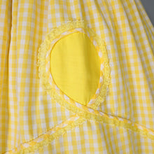 Load image into Gallery viewer, 50s 60s KAY WHITNEY YELLOW GINGHAM FULL SKIRTED DRESS WITH LACE SWIRLS - S