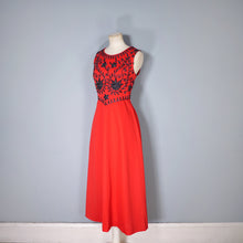 Load image into Gallery viewer, 60s RED DRESS WITH SILVER AND BLACK SOUTACHE EMBELLISHMENT - S