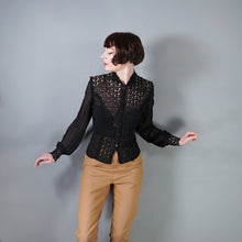 Load image into Gallery viewer, 40s 50s SHEER BLACK GOTHIC FLORAL LACE BLOUSE - S-M