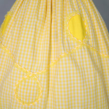 Load image into Gallery viewer, 50s 60s KAY WHITNEY YELLOW GINGHAM FULL SKIRTED DRESS WITH LACE SWIRLS - S