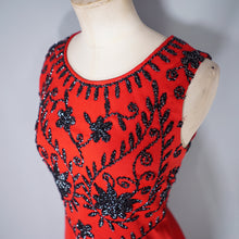 Load image into Gallery viewer, 60s RED DRESS WITH SILVER AND BLACK SOUTACHE EMBELLISHMENT - S