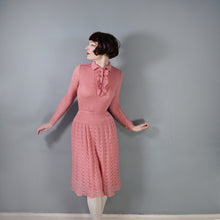 Load image into Gallery viewer, 70s SOFT DUSKY PINK KNIT FIT AND FLARE MIDI DRESS WITH RUFFLE  BIB - S-M