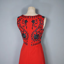 Load image into Gallery viewer, 60s RED DRESS WITH SILVER AND BLACK SOUTACHE EMBELLISHMENT - S